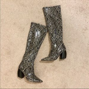 Knee high Jeffrey Campbell snake skin boots,Size 6